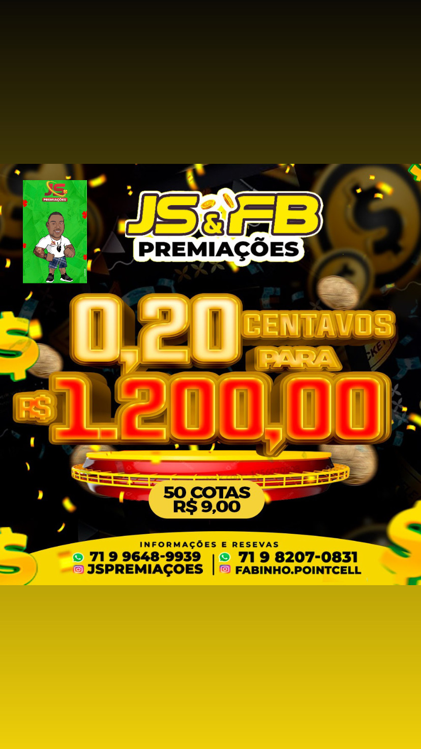 Sorteio 21:00 horas  06/04/23 $0,20 centavos Pra $1.200